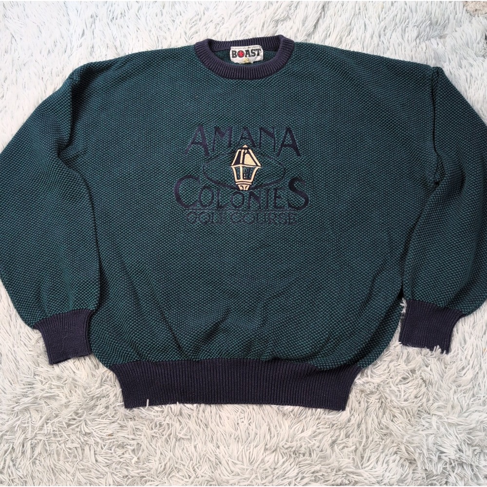 Vintage Boast Sweater Mens XL Green Amana Colonies Golf Course Preppy Comfort